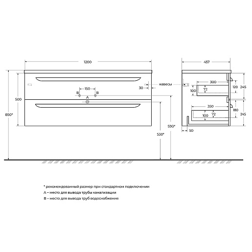 Cezares Тумба с раковиной Eco Cer-N 120 grafito CZR-8095-120 ручки сатиновое золото – картинка-3