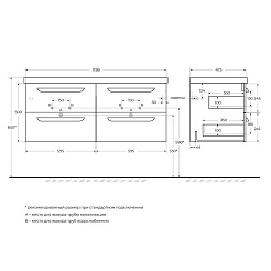 Cezares Тумба с раковиной Eco 120 с 4 ящиками grafito ручки матовые чёрные – фотография-5
