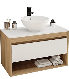 Teymi Тумба с раковиной Ritta 85 дуб эврика/белый матовый T60531 раковина T50103 – фотография-1
