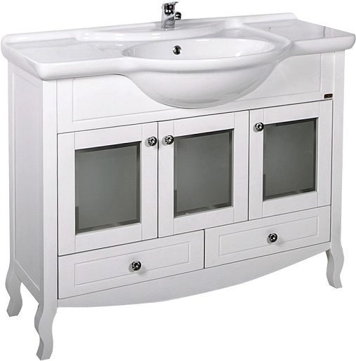 ASB-Woodline Тумба под раковину Флоренция 105 витраж белый/патина серебро – фото, картинка, фотография-1