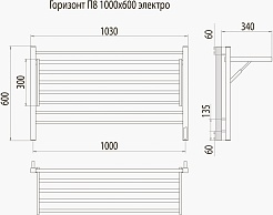 Terminus Полотенцесушитель электрический Горизонт П8 1000x600 хром – фотография-5