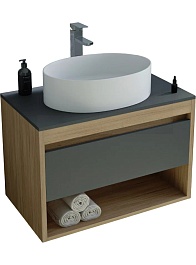 Teymi Тумба с раковиной Ritta 75 дуб эврика/графит матовый подвесная T60525 раковина T50502 – фотография-1