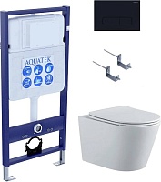 Aquatek Унитаз подвесной Вега AQ1905-00 в комплекте с инсталляцией Standard INS-0000012 с клавишей смыва KDI-0000017 матовая черная и крепления KKI-0000002