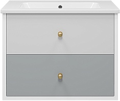 Brevita Тумба с раковиной Анастейша 80 подвесная серая/белая