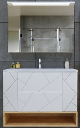 Бриклаер Мебель для ванной Кристалл 100 с нишей белая/дуб бунратти – фотография-1