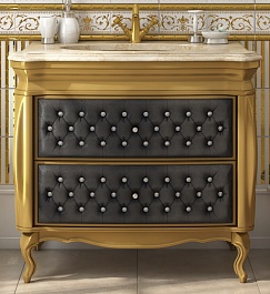 Misty Тумба с раковиной Bogema 100 черная кожа/золото – фотография-1