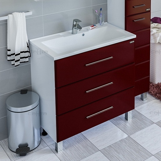 СанТа Тумба под умывальник Омега 80 напольная бордовая – фото, картинка, фотография-1