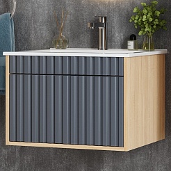 Onika Тумба с раковиной Дайлер 60 подвесная графит/дуб сонома – фотография-2