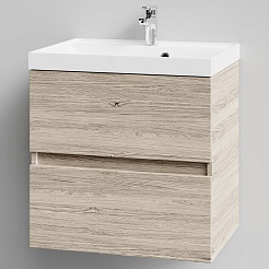 Водолей Тумба с раковиной Бест 60 подвесная ореховый дубослив светлый – фотография-3