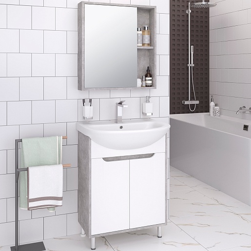 Runo Мебель для ванной Эко 60 белая матовая/серый бетон – фото-1