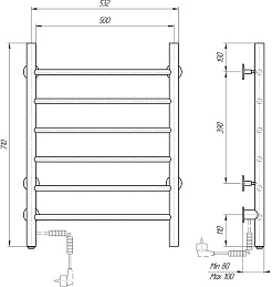 Domoterm Полотенцесушитель электрический Аврора DMT 109-6 50x71 ЧРН EK L черный – фотография-4
