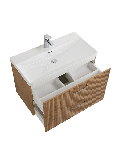 BelBagno Тумба с раковиной Due 80 подвесная Rovere Nature ручки Матовый атласный никель – фотография-10