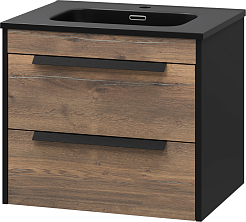 Brevita Тумба с раковиной Monsour 60 подвесная дуб галифакс олово/черный кварц – фотография-2