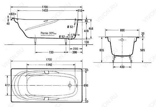 Jacob Delafon Ванна чугунная Adagio 170х80 E2910 – фотография-4