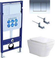 Aquatek Унитаз подвесной Амадео AQ1163-00 в комплекте с инсталляцией Standard INS-0000012 с клавишей смыва KDI-0000010 глянцевый хром и крепления KKI-0000002