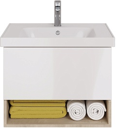 Dreja Тумба с раковиной Perfecto 70 подвесная белая/дуб эврика – фотография-2