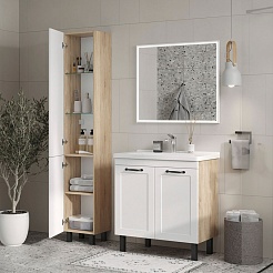 Equil Шкаф пенал Lago 35 напольный белый/дерево – фотография-5