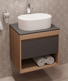 Teymi Тумба с раковиной Ritta 55 дуб эврика/графит матовый подвесная T60523 раковина T50606 – фотография-1