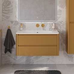 Cezares Тумба с раковиной без отверстия под смеситель Relax 100 подвесная брашированное золото – фотография-9