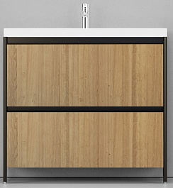 Velvex Тумба под раковину напольная Klaufs 90 черная/дерево, 2 ящика – фотография-1