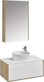 Акватон Мебель для ванной с белой столешницей Либерти 90 Mila 40 белая/дуб эльвезия – фотография-1