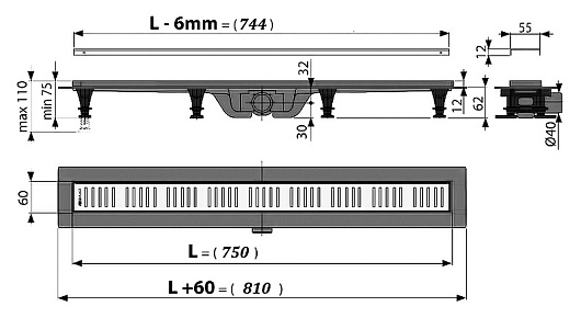 Alcaplast Душевой лоток "Simple APZ10 750" с решеткой и опорами – фотография-4