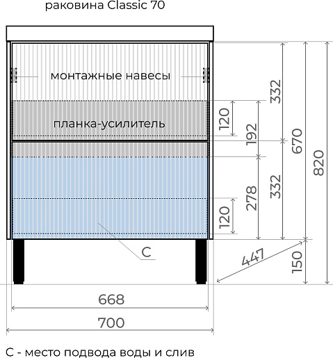 Style Line Мебель для ванной Стокгольм 70 белый рифленый софт – фотография-12