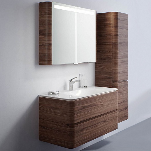 Am.Pm Зеркальный шкаф Sensation 100, с подсветкой, табачный дуб, текстурированн – фотография-6