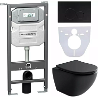 Ceramicanova Подвесной унитаз Metropol Rimless с шумоизоляционной панелью CN1000 с системой инсталляции Envision кнопка Round чёрный матовый