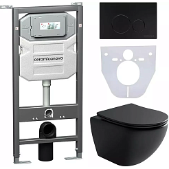 Ceramicanova Подвесной унитаз Metropol Rimless с шумоизоляционной панелью CN1000 с системой инсталляции Envision кнопка Round чёрный матовый – фотография-1
