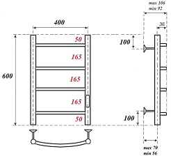 Point Полотенцесушитель электрический П4 400x600 PN04846 хром – фотография-3