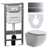 Ceramicanova Подвесной унитаз Forma Rimless с шумоизоляционной панелью CN1000 с системой инсталляции Envision кнопка Flat хром матовый