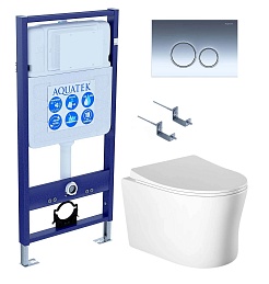 Aquatek Унитаз подвесной Ника AQ2009-00 в комплекте с инсталляцией Standard INS-0000012 с клавишей смыва KDI-0000018 хром и крепления KKI-0000002 – фотография-1