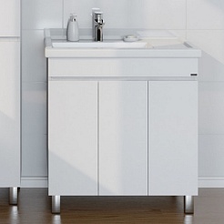 СанТа Тумба с раковиной Марс 80П белая/светлое дерево – фотография-3