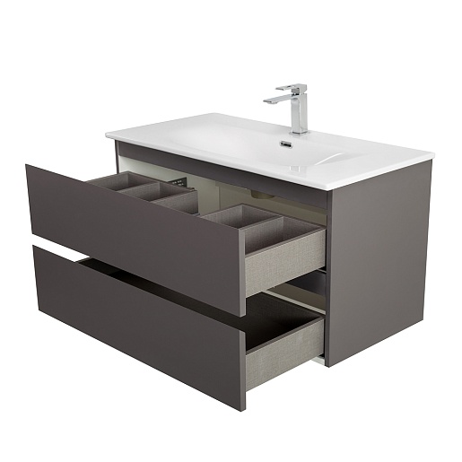 BelBagno Тумба с раковиной Kraft 100 подвесная Темно-Серый матовый с раковиной BB-8099-100 – фотография-10