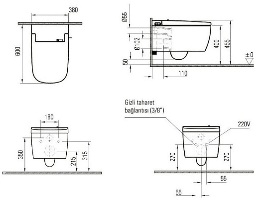 Vitra Унитаз подвесной V-Care Comfort 5674B003-6104 со встроенным феном – картинка-11