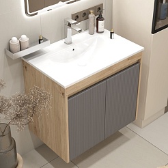 Teymi Тумба с раковиной Netta 70 Волна подвесная дуб/графит – фотография-4