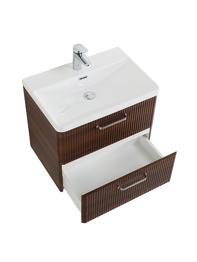 BelBagno Тумба с раковиной Due 60 подвесная Noce ручки Матовый атласный никель – фотография-6