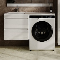 Style Line Тумба с раковиной под стиральную машину Леон 120 L подвесная Люкс Plus белая