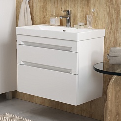 Equil Тумба под раковину Corner 60 2 ящика подвесная белая – фотография-3