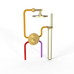 Paini Смеситель для ванны и душа Cox 78PJSET26911THSH с термостатом, с лейкой для душа и верхним душем, встраиваемый, брашированное золото – фотография-2