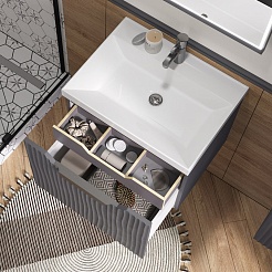 Equil Тумба под раковину Mirage 60 1 ящик подвесная графит софт – фотография-10