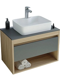 Teymi Тумба с раковиной Ritta 85 дуб эврика/графит матовый подвесная T60532 раковина T50310 – фотография-1