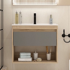 Teymi Тумба с раковиной Vitra 75 подвесная дуб/графит – фотография-3