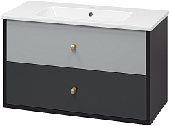 Brevita Тумба под раковину Кристиан 100 подвесная серая/черная – фотография-2