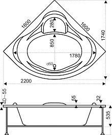 Bas Акриловая ванна Мега 160x160 с гидромассажем – фотография-4