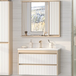 Brevita Мебель для ванной Balaton 90 R подвесная белая/бежевая – фотография-1