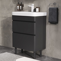 Equil Тумба с раковиной Eltoro 60 2 ящика напольная черный софт – фотография-8