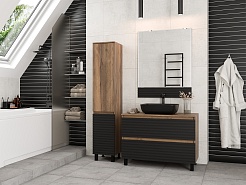 Brevita Шкаф пенал Dakota 35 L дуб галифакс олово/черный кварц – фотография-11