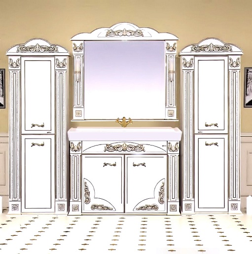 Misty Зеркало для ванной Барокко 120 белое патина – фотография-2